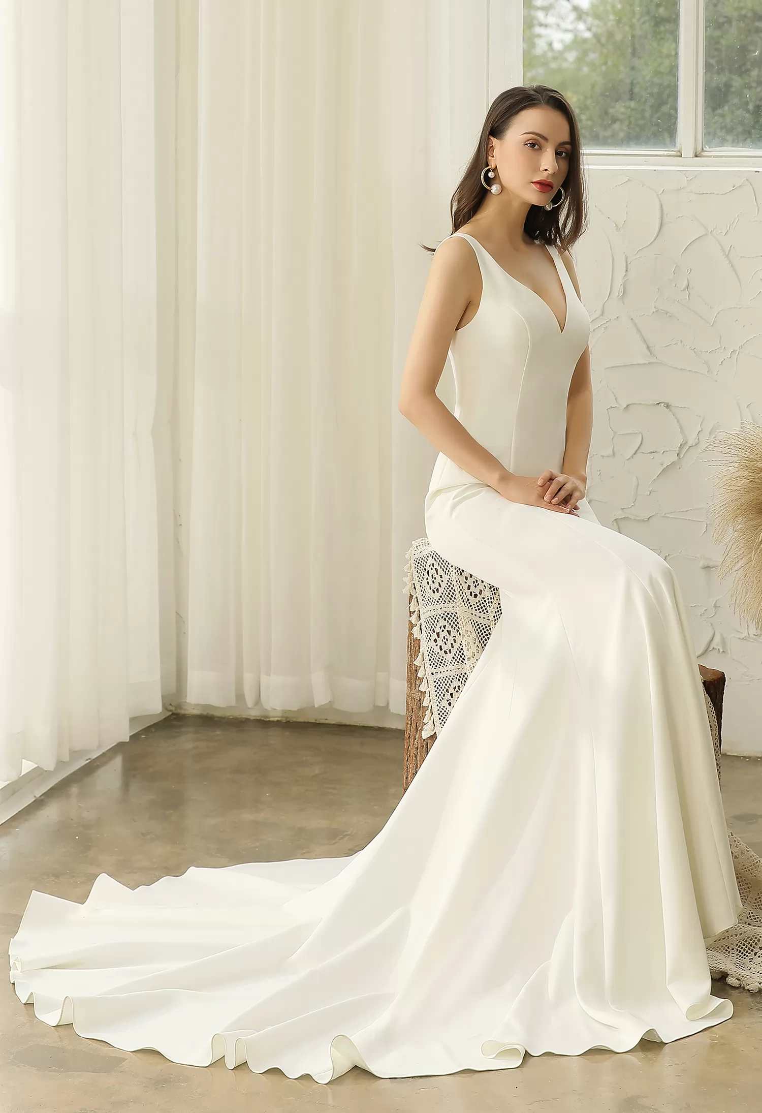 Crepe Mermaid Bridal Gown With Illusion Lace Back
