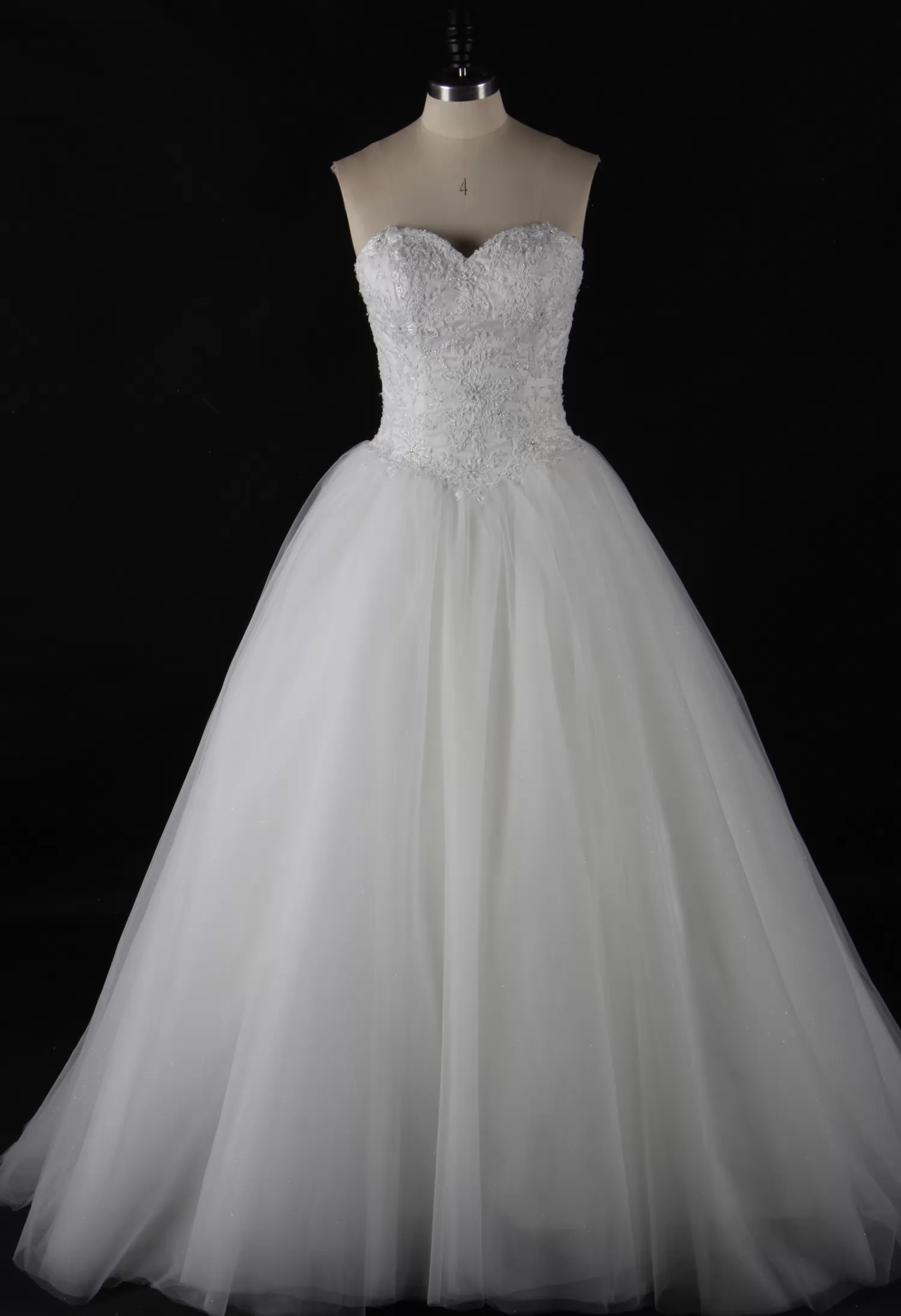 Strapless Beaded Lace Ball Gown With Corset Bodice