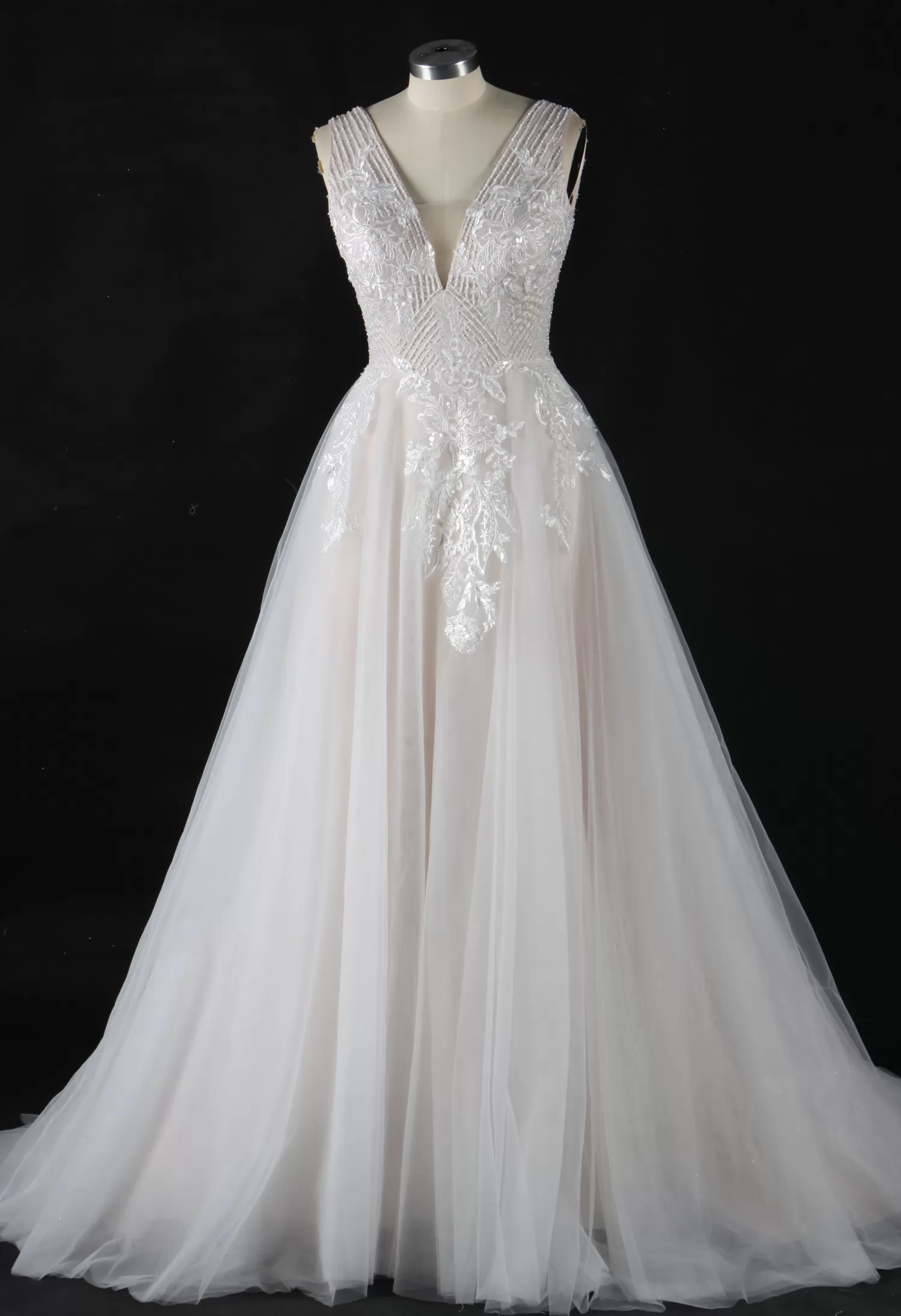 Glamorous Beading V-Neck Ballgown Wedding Dress