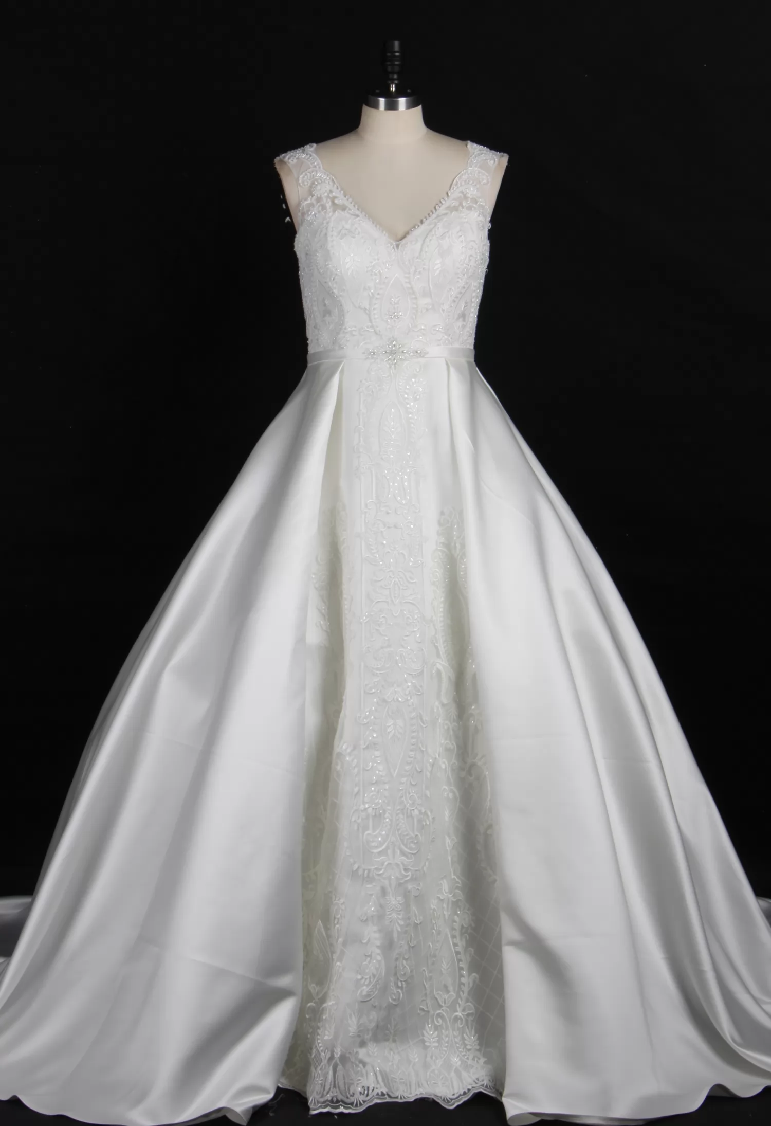 Simple Satin Wedding Ballgown With Beaded Lace