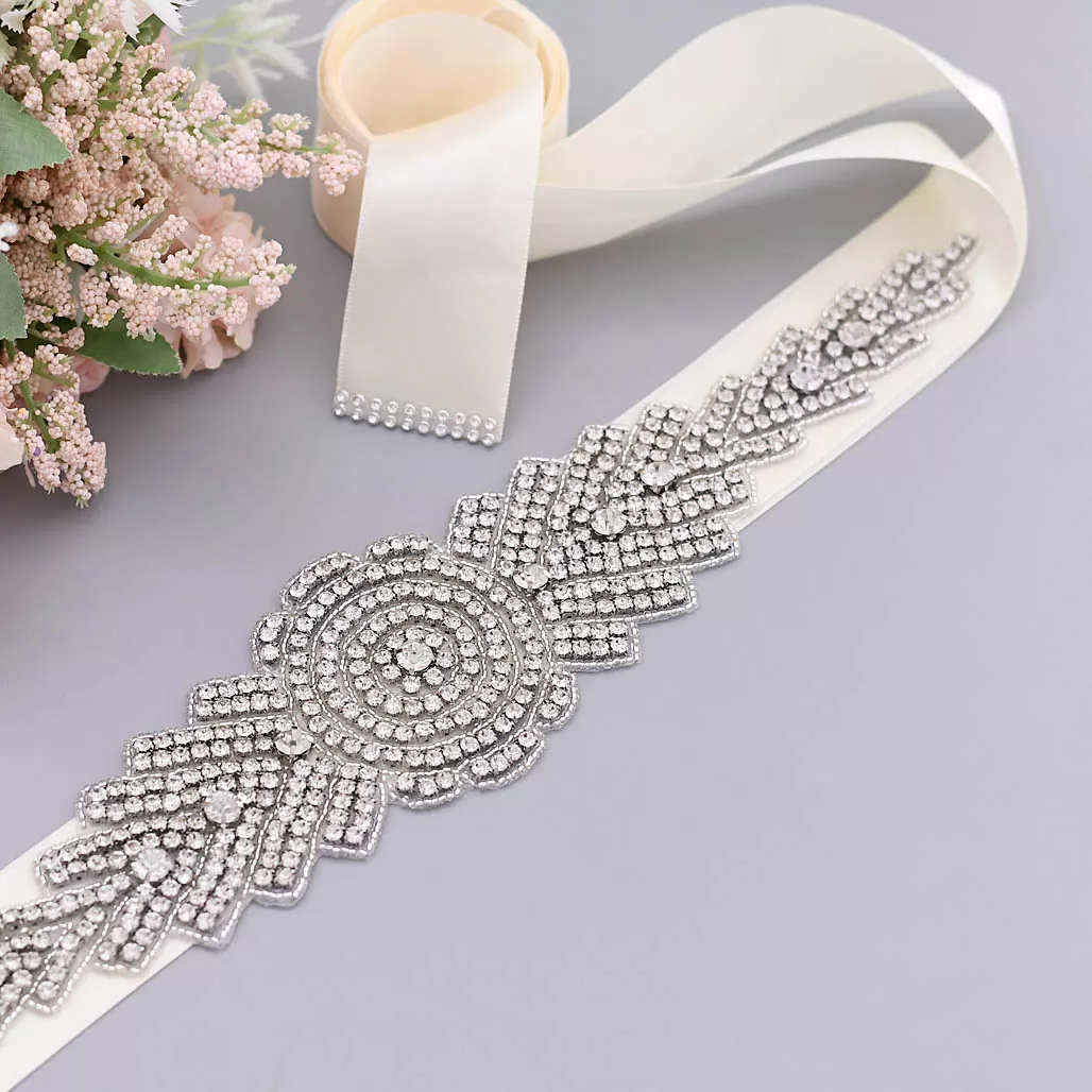 Glittery Wide Crystals Beaded Wedding Belt