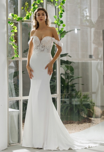 Sheath Crepe Bridal Gown With Off-shoulder Straps