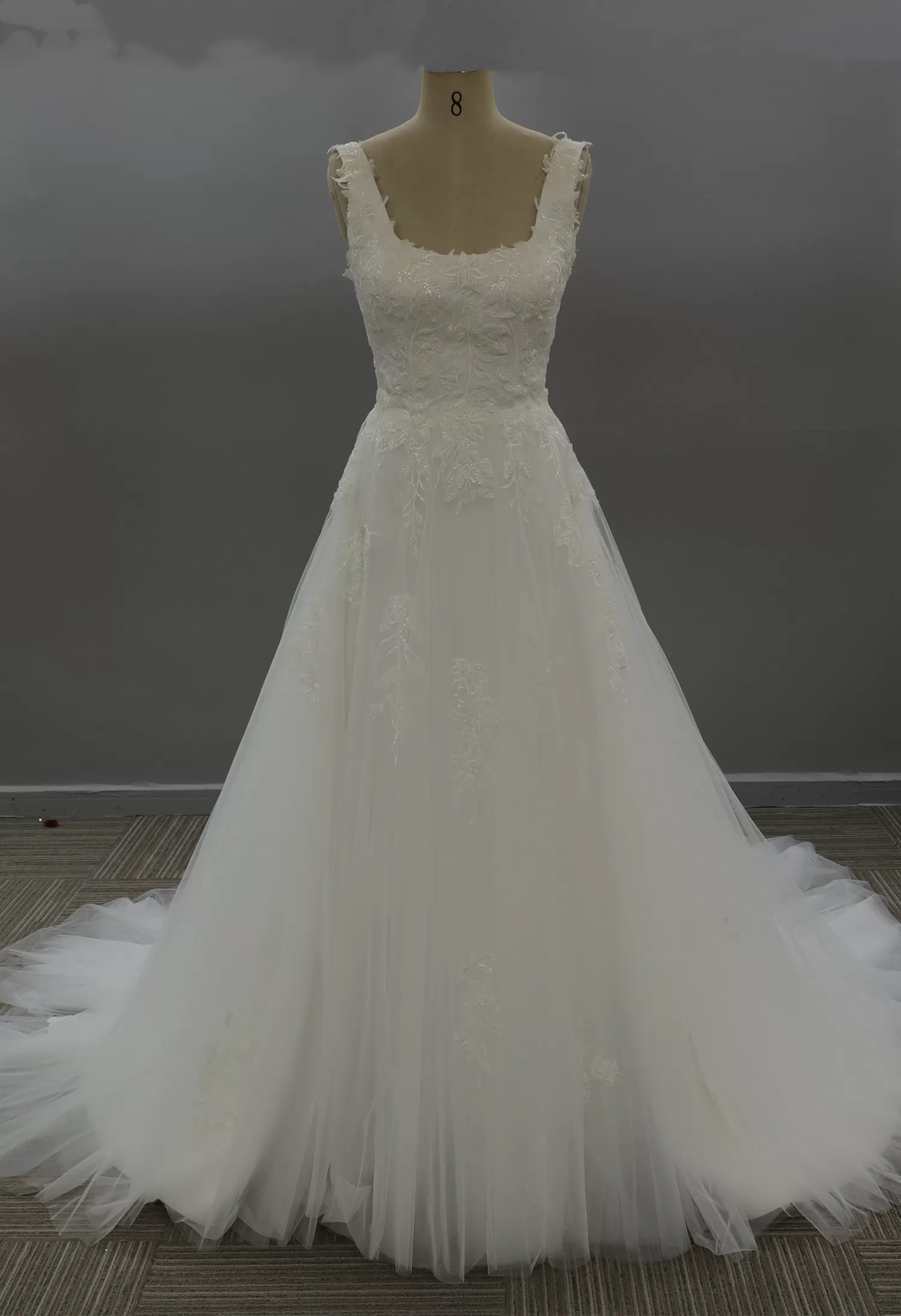 Classic Beaded Square Neckline Corset Wedding Dress