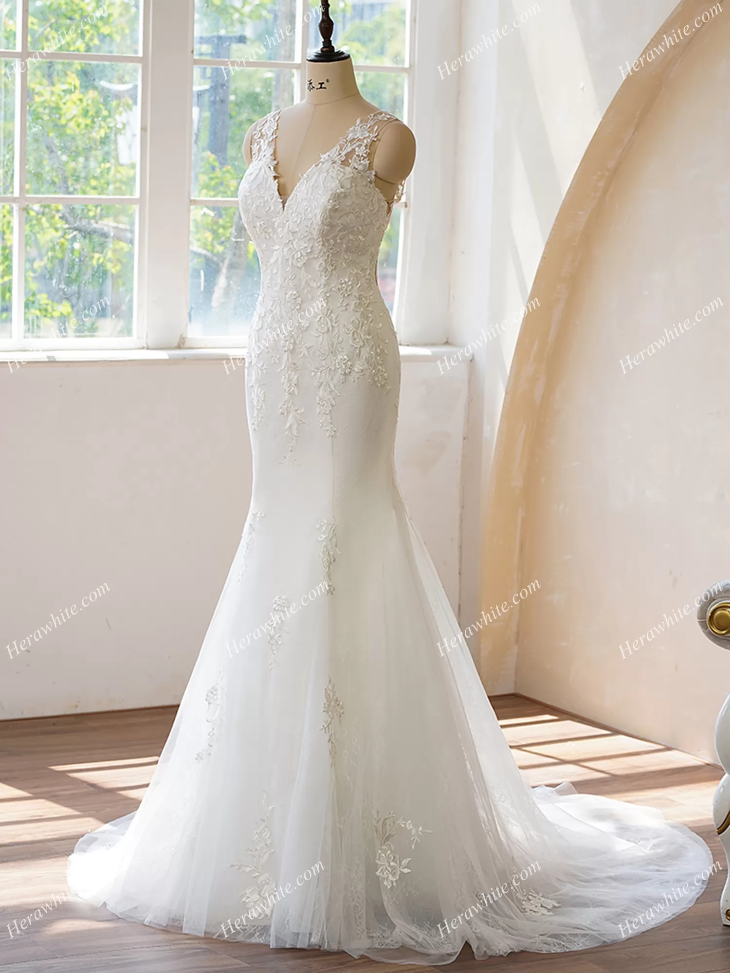 Illusion Back Fit and Flare With Applique Wedding Dress