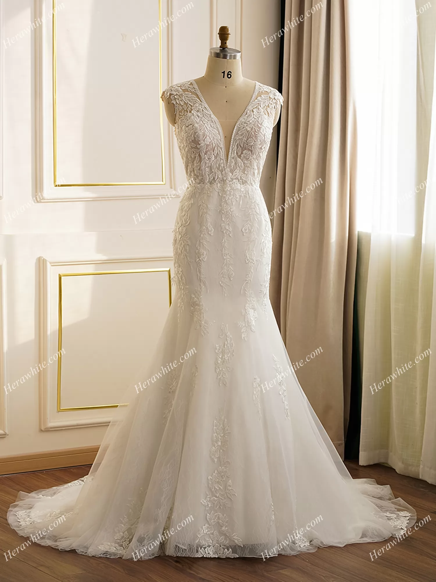 Fit and Flare &Trumpet Plunging Neckline Wedding Dress