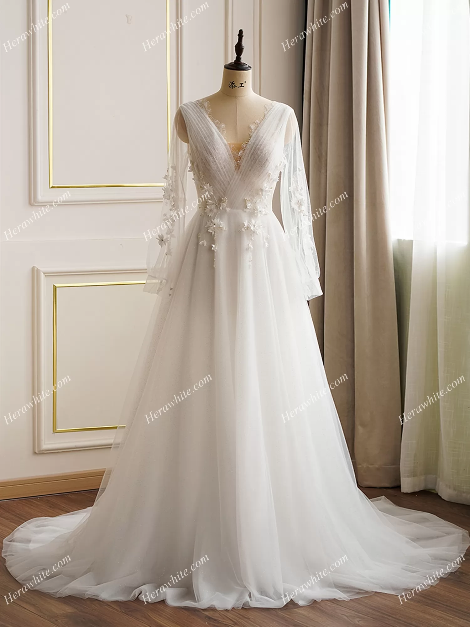 Romantic 3D Flowers with Beading Wedding Dress