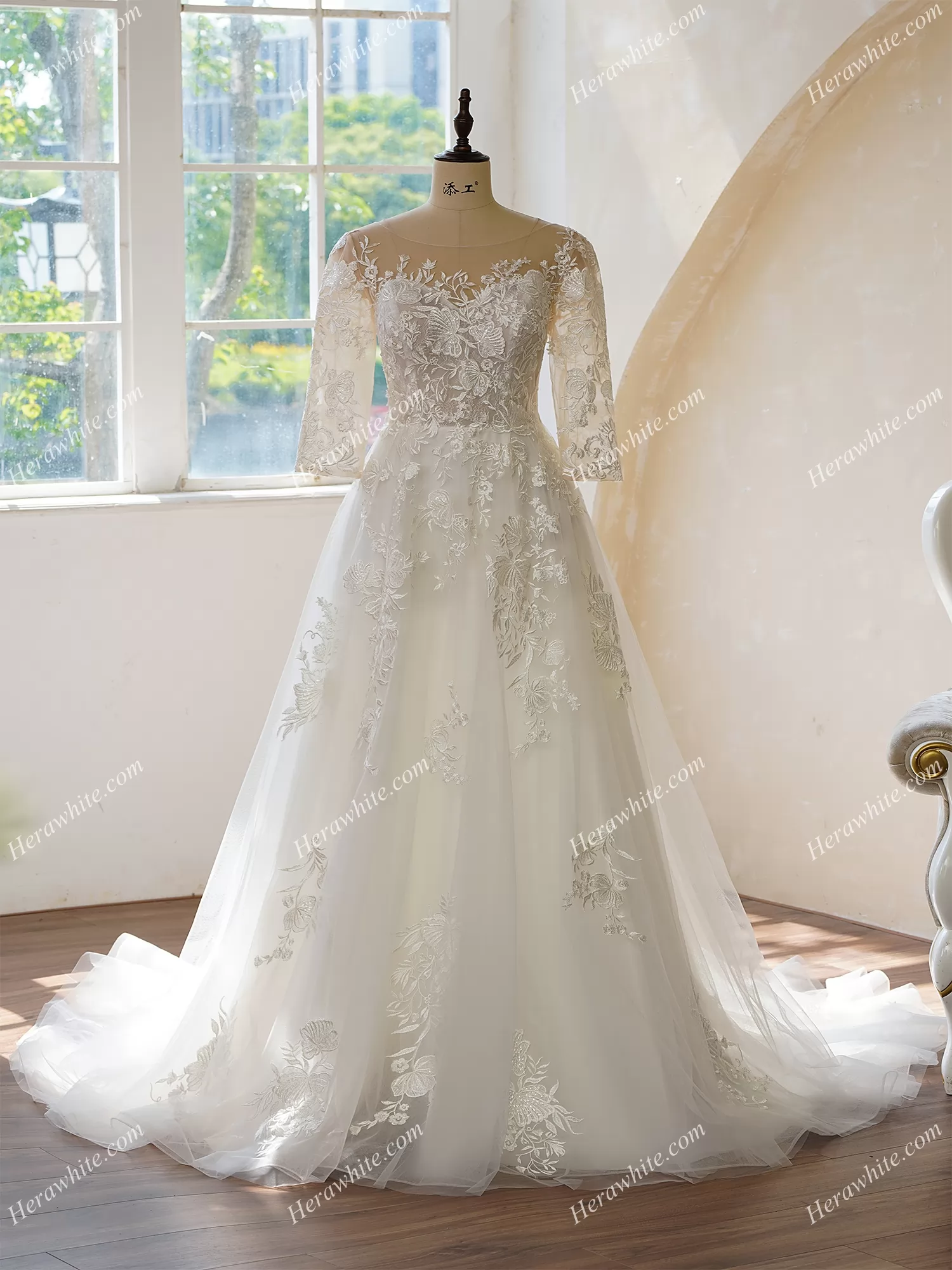 Illusion Neckline and Illusion Back With Buttons Bridal Dress