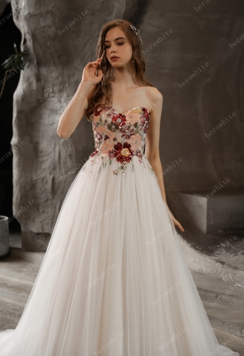 Strapless Princess A-line Bridal Gown with Tulle Skirt
