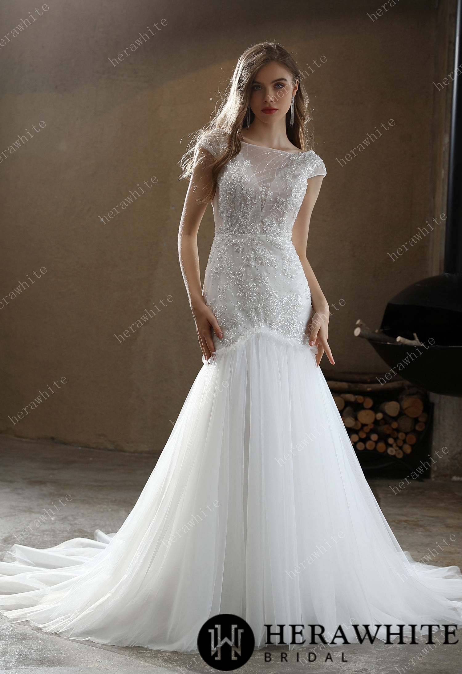 Plus Size Illusion Neck Designer Lace Mermaid Beach Bridal Dress