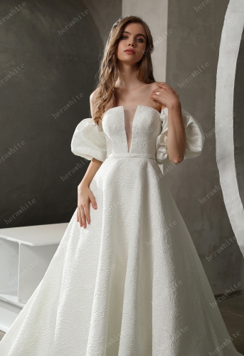 Clean Strapless Ball Gown with Satin Jacquard
