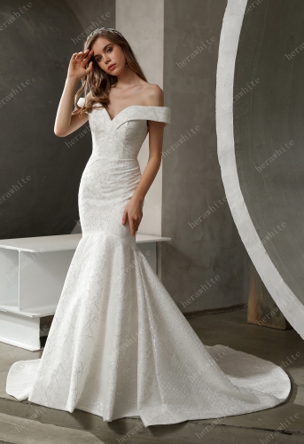 Off the Shoulder Mermaid Bridal Gown with Long Train