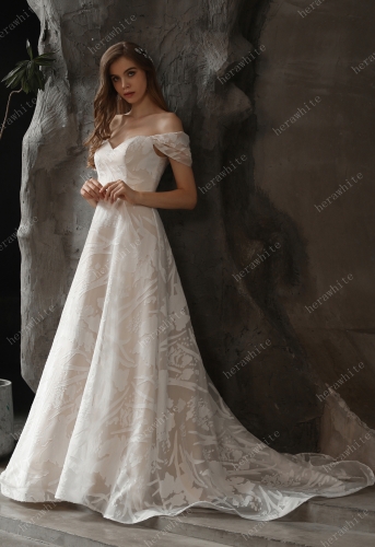 Allover Lace A-Line Wedding Dress with Off the shoulder Straps
