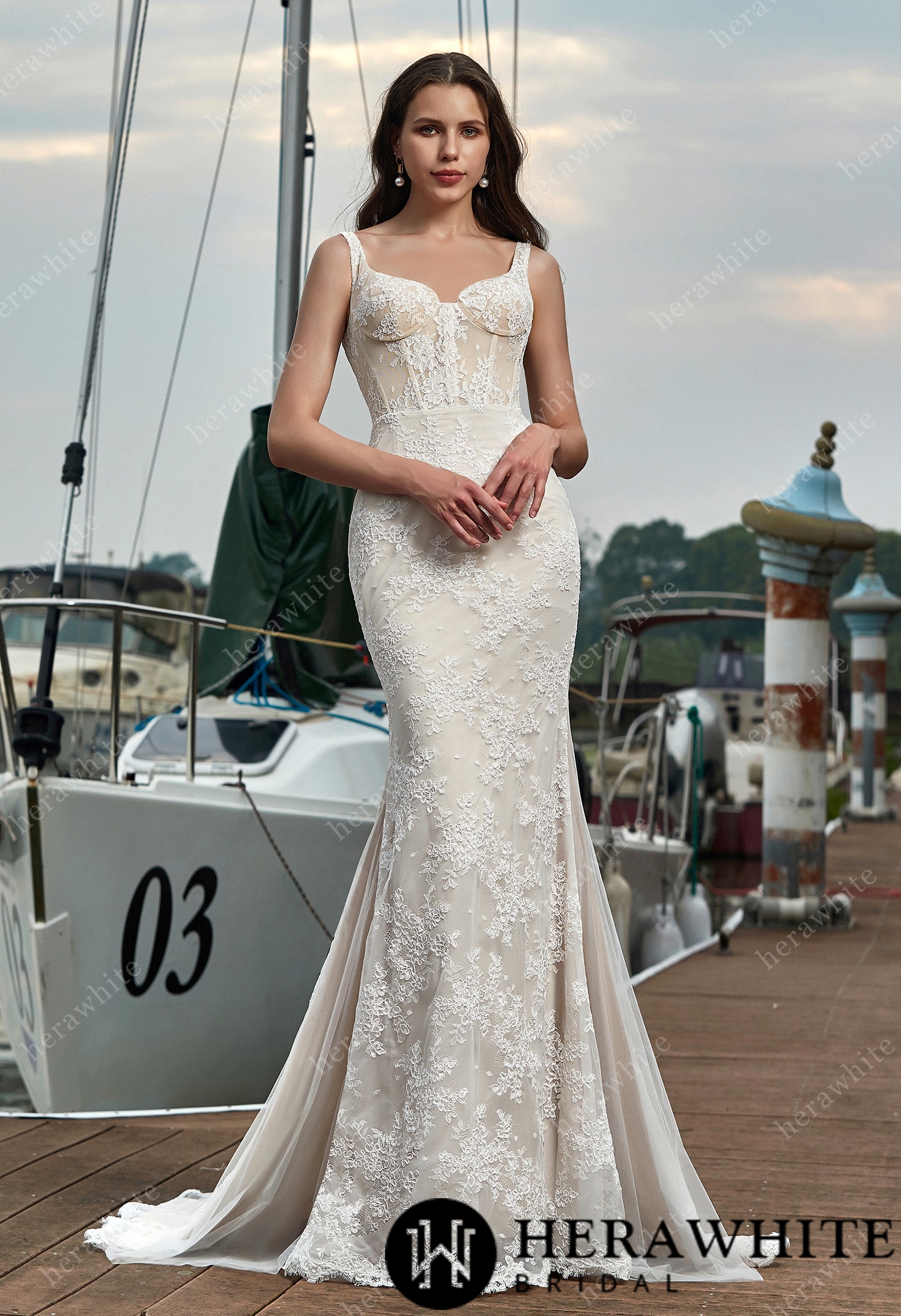 knee length dresses for ladies Wholesale Lace Mermaid Wedding Dress, Crisscross Back 3331 main image 0