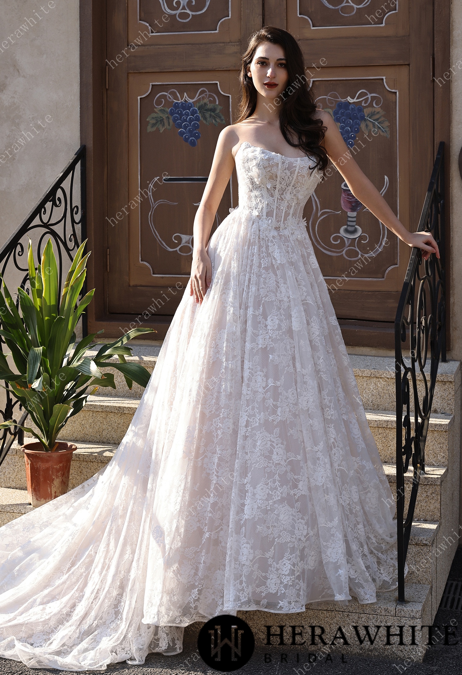 High-Neck Lace Ballgown with Built-In Structured Corset Bodice High-Neck Lace Ballgown with Built-In Structured Corset Bodice