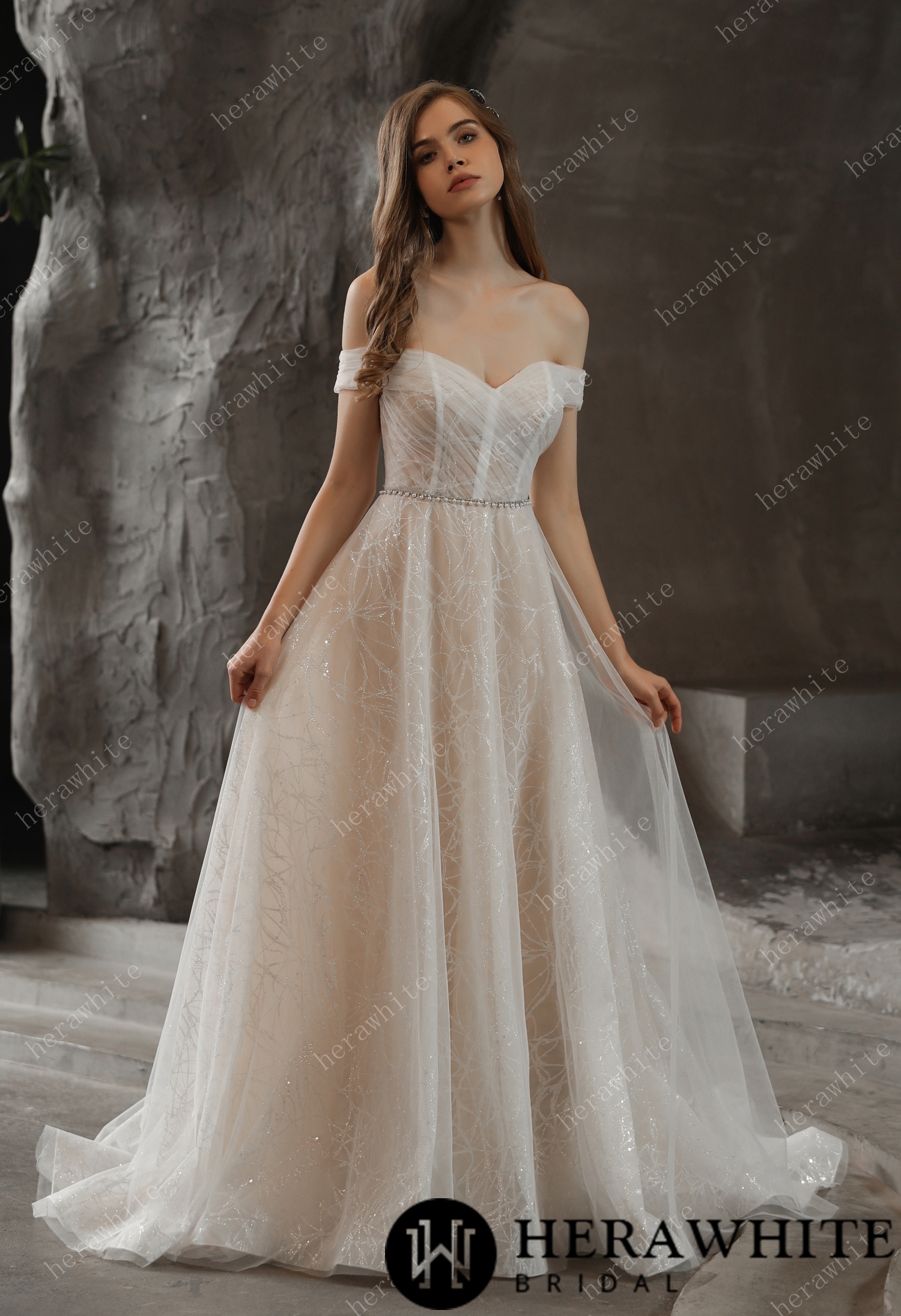 Off Shoulder Maxi Tulle A - Line Regular Wedding Guest Dress rmn3095